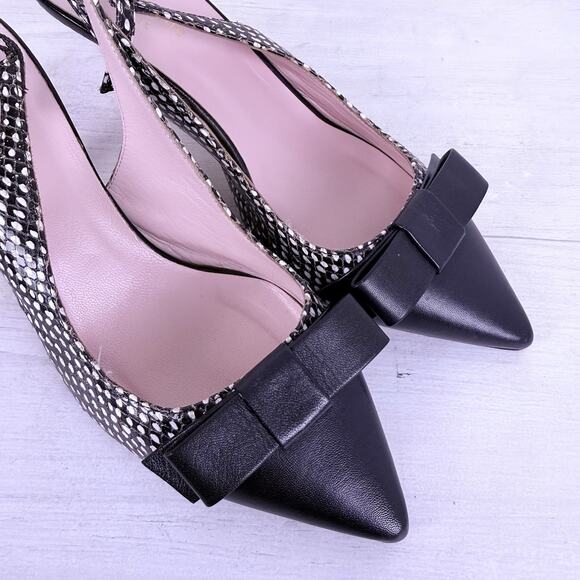 Kate Spade Jannah Slingback Pumps Size 6 B Pointed Toe Bow Black Snake Print - Picture 9 of 14